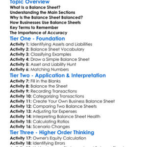 Balance Sheet Worksheet Activity Booklet
