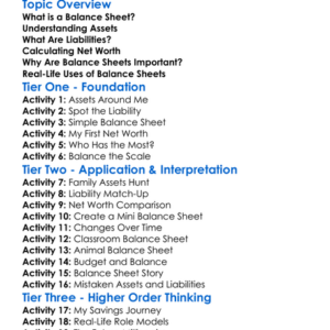 Balance Sheets And Net Worth Worksheet Activity Booklet