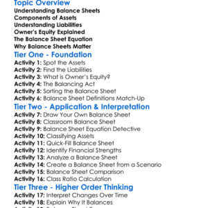 Balance Sheets Worksheet Activity Booklet