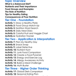 Balanced Diet And Nutrition Worksheet Activity Booklet