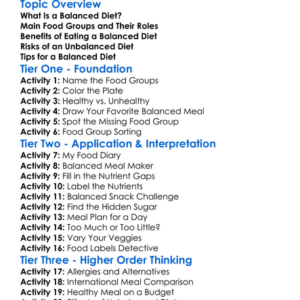 Balanced Diet Worksheet Activity Booklet