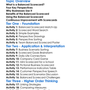 Balanced Scorecard Worksheet Activity Booklet