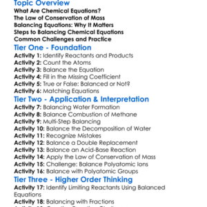 Balancing Chemical Equations Worksheet Activity Booklet
