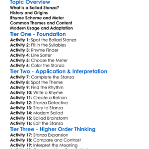 Ballad Stanza Worksheet Activity Booklet