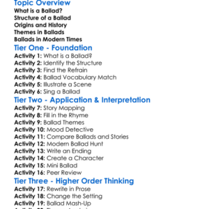 Ballad Worksheet Activity Booklet
