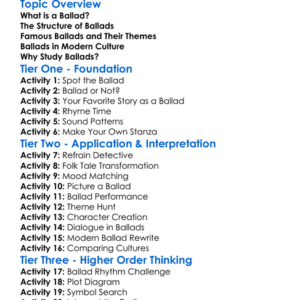 Ballads Worksheet Activity Booklet