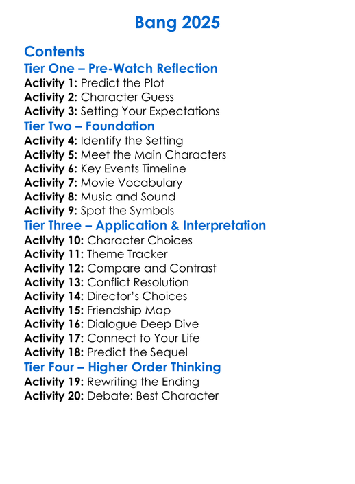 Bang 2025 Worksheet Activity Booklet