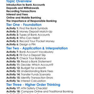 Bank Account Management Worksheet Activity Booklet