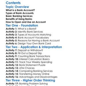 Bank Accounts And Banking Services Worksheet Activity Booklet