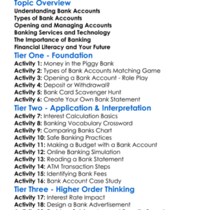 Bank Accounts And Banking Worksheet Activity Booklet