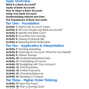 Bank Accounts And How They Work Worksheet Activity Booklet