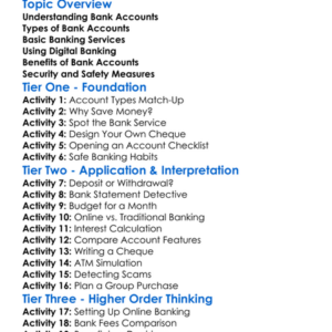 Bank Accounts And Services Worksheet Activity Booklet