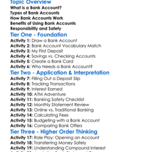 Bank Accounts Worksheet Activity Booklet
