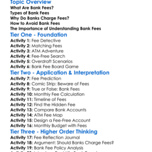 Bank Fees Worksheet Activity Booklet