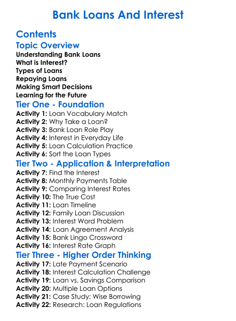 Bank Loans And Interest Worksheet Activity Booklet