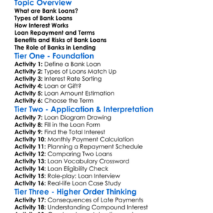 Bank Loans Worksheet Activity Booklet