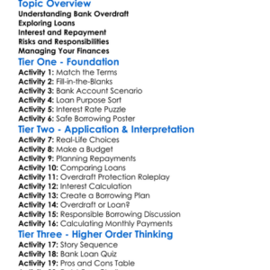 Bank Overdraft And Loans Worksheet Activity Booklet