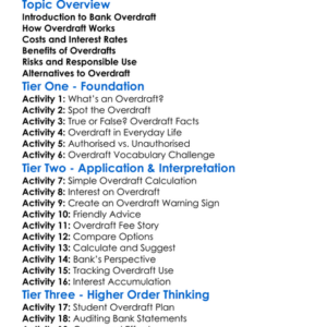 Bank Overdraft Worksheet Activity Booklet
