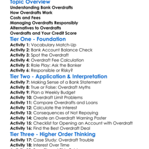 Bank Overdrafts Worksheet Activity Booklet