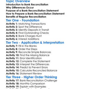 Bank Reconciliation Statement Worksheet Activity Booklet