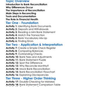 Bank Reconciliation Statements Worksheet Activity Booklet