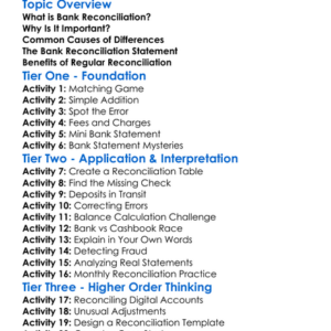 Bank Reconciliation Worksheet Activity Booklet