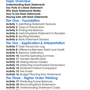 Bank Statements Worksheet Activity Booklet