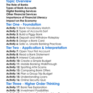 Banking And Financial Services Worksheet Activity Booklet
