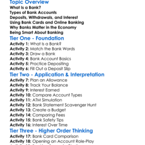 Banking Basics Worksheet Activity Booklet