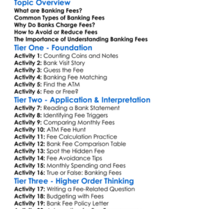 Banking Fees Worksheet Activity Booklet