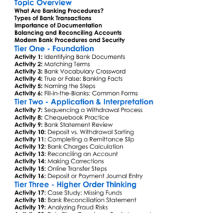 Banking Procedures In Accounting Worksheet Activity Booklet