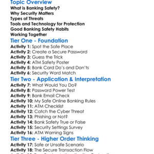 Banking Safety And Security Worksheet Activity Booklet