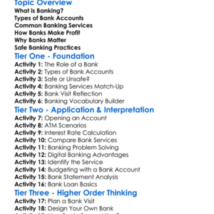 Banking Services Overview Worksheet Activity Booklet