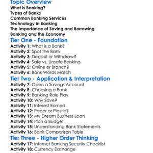 Banking Services Worksheet Activity Booklet