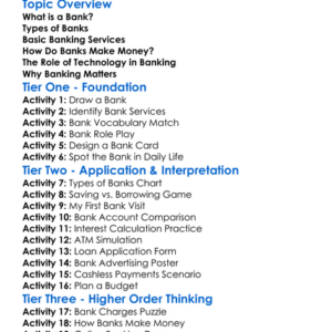 Banking System Worksheet Activity Booklet