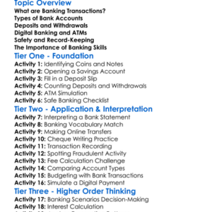 Banking Transactions Worksheet Activity Booklet