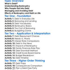Bankruptcy And Debt Management Worksheet Activity Booklet