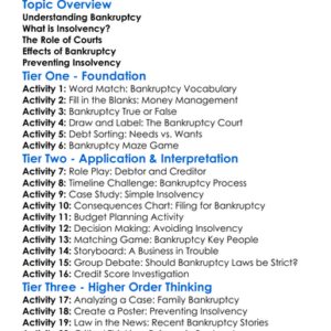 Bankruptcy And Insolvency Law Worksheet Activity Booklet