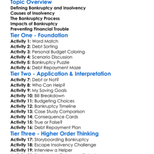Bankruptcy And Insolvency Worksheet Activity Booklet