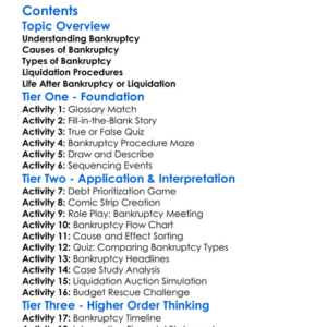 Bankruptcy And Liquidation Procedures Worksheet Activity Booklet