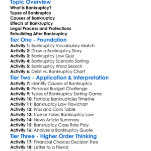 Bankruptcy Law Worksheet Activity Booklet