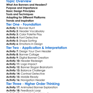 Banner And Header Design Worksheet Activity Booklet