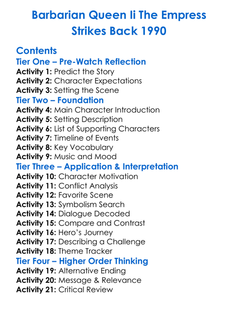 Barbarian Queen Ii The Empress Strikes Back 1990 Worksheet Activity Booklet