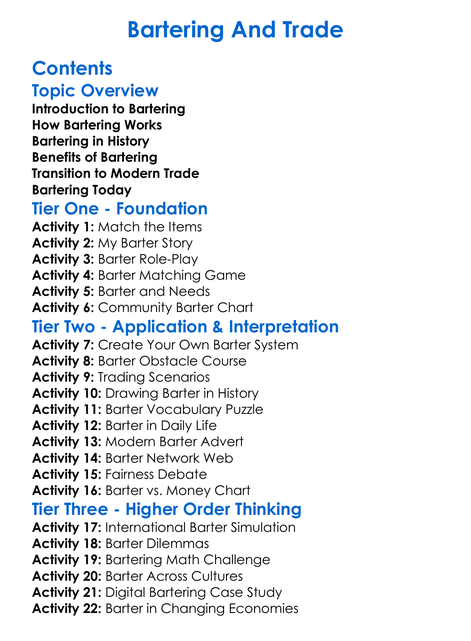 Bartering And Trade Worksheet Activity Booklet