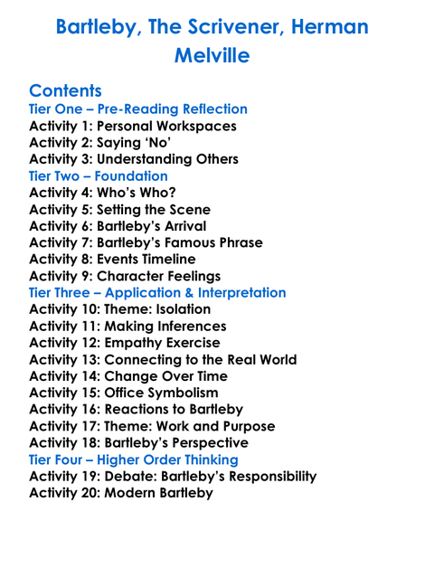 Bartleby The Scrivener Herman Melville Worksheet Activity Booklet