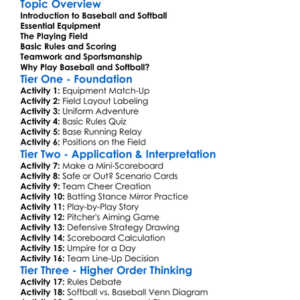 Baseball And Softball Basics Worksheet Activity Booklet