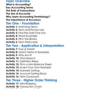 Basic Accounting Terminology Worksheet Activity Booklet
