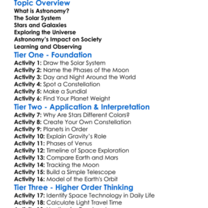 Basic Astronomy Worksheet Activity Booklet