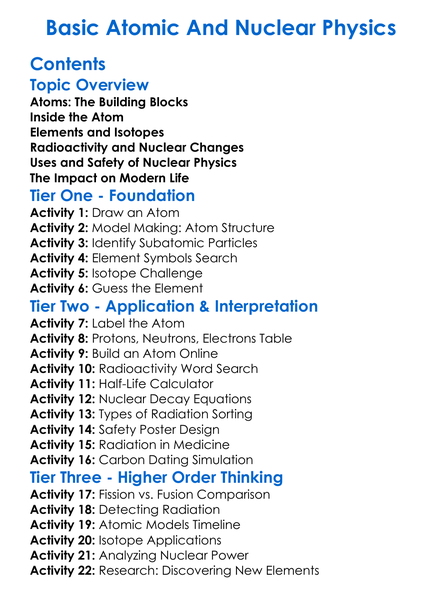 Basic Atomic And Nuclear Physics Worksheet Activity Booklet