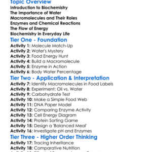 Basic Biochemistry Of Life Worksheet Activity Booklet
